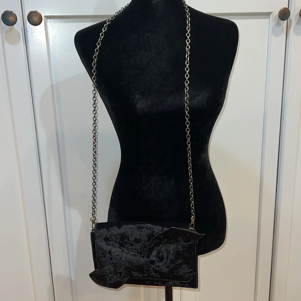 Anthropologie Crushed Velvet Bow Clutch Black crossbody